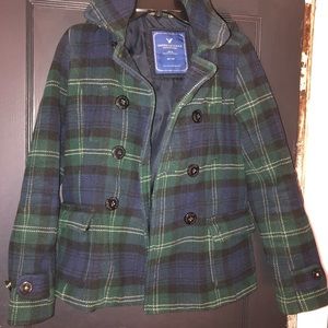 Hooded Plaid Peacoat